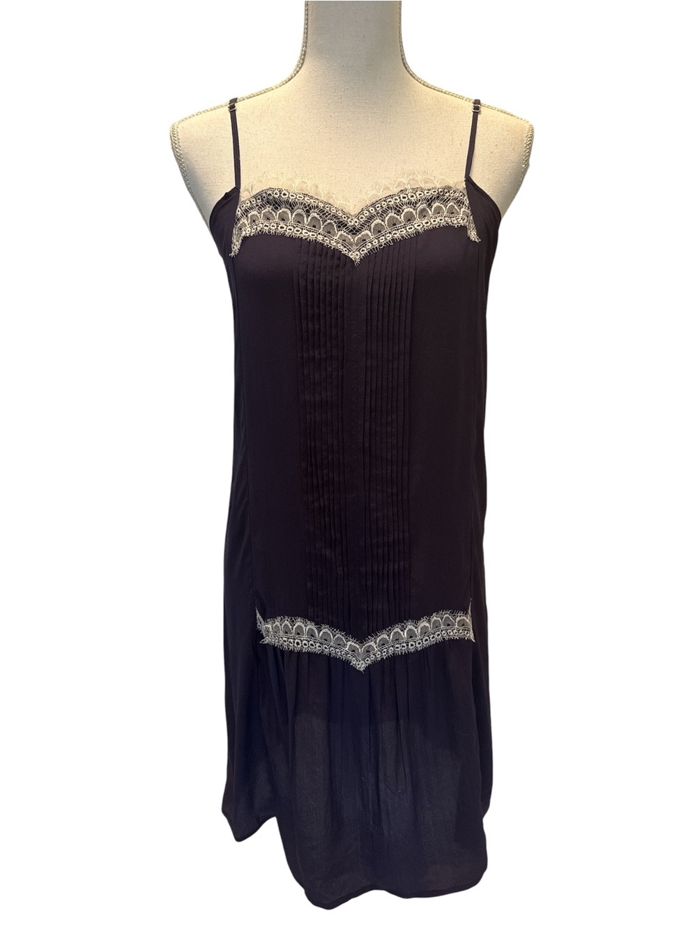 Maje Vintage Silk White Lace Navy Blue Slip Dress M